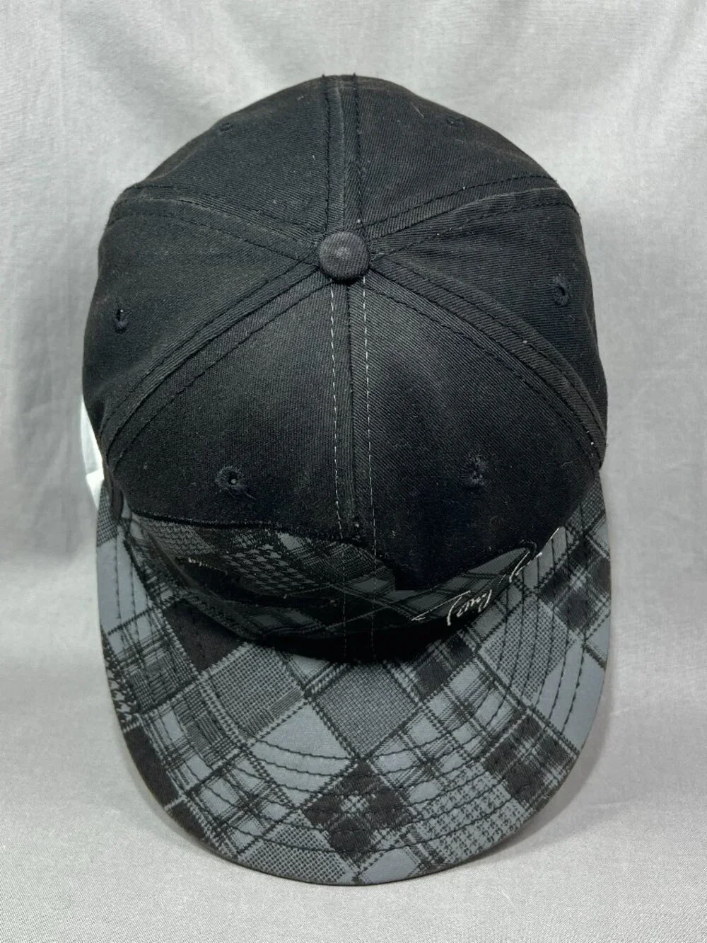 Tony Hawk Signature A-Flex S/M Hat Black Plaid Checkered Skateboarding Y2K Cap